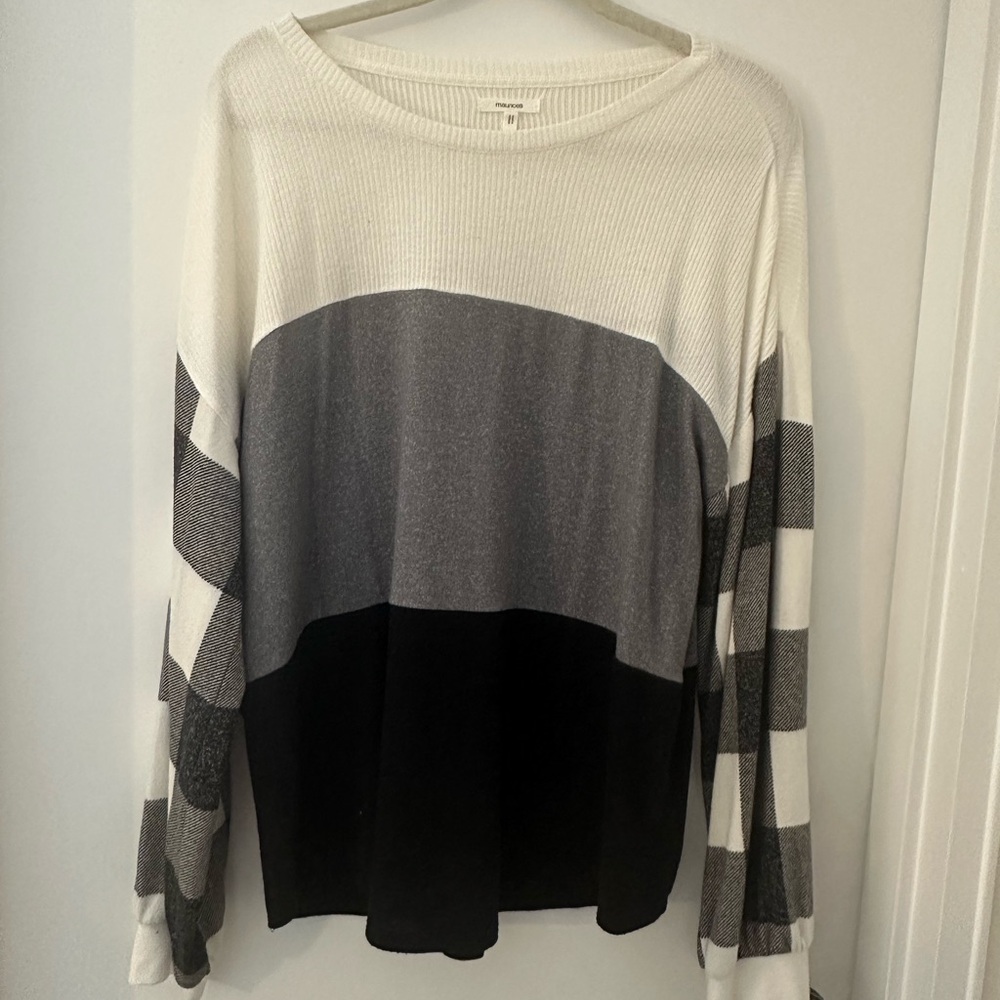 Colorblock Sweater - Black, Gray, and White